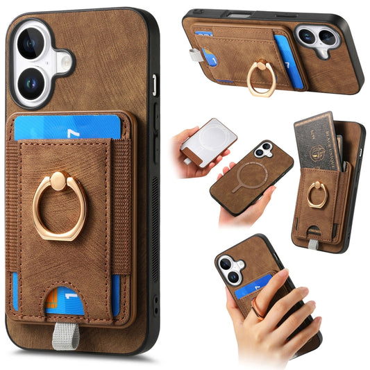 For  iPhone 16 Retro Splitable Magnetic Card Bag Leather Phone Case(Brown) - iPhone 16 Cases by buy2fix | Online Shopping UK | buy2fix