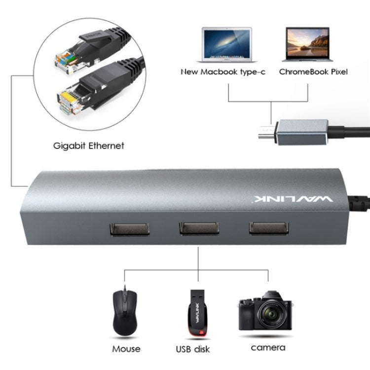 WAVLINK UH3031G/C Gigabit High Speed Hub Adapter Type-C to 3 x USB 3.0 + USB-C + RJ45 + DC Power Port - USB HUB by WAVLINK | Online Shopping UK | buy2fix