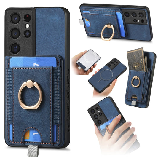 For Samsung Galaxy S25 Ultra 5G Retro Splitable Magnetic Card Bag Leather Phone Case(Blue) - Galaxy Phone Cases by buy2fix | Online Shopping UK | buy2fix