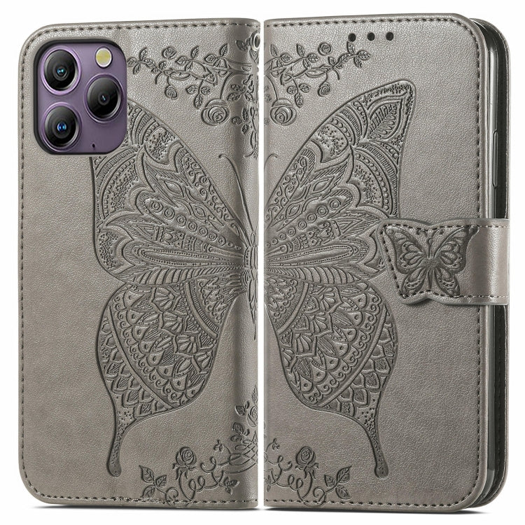 For Blackview A96 Butterfly Love Flower Embossed Leather Phone Case(Gray) - More Brand by buy2fix | Online Shopping UK | buy2fix