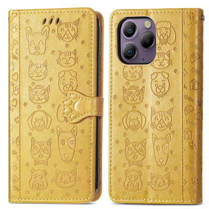 For Blackview A96 Cat and Dog Embossed Leather Phone Case(Yellow) - More Brand by buy2fix | Online Shopping UK | buy2fix