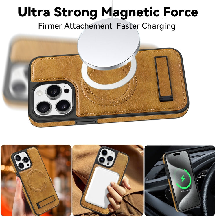 For iPhone 14 Multi-function Holder MagSafe PU Phone Case(Black) - iPhone 14 Cases by buy2fix | Online Shopping UK | buy2fix