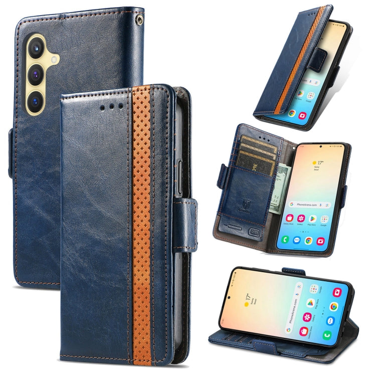 For Samsung Galaxy S24+ 5G CaseNeo Splicing Dual Magnetic Buckle Leather Phone Case(Blue) - Galaxy S24+ 5G Cases by buy2fix | Online Shopping UK | buy2fix