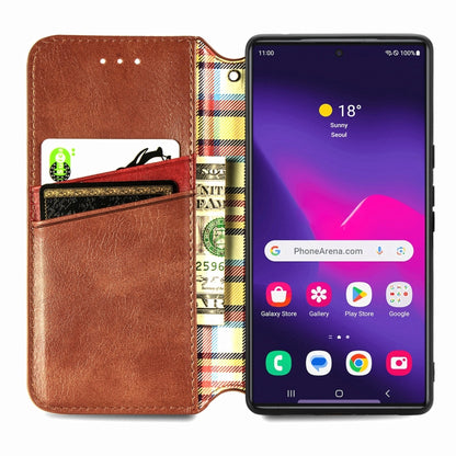 For Samsung Galaxy S25 Ultra 5G Cubic Grid Pressed Magnetic Leather Phone Case(Brown) - Galaxy S25 Ultra 5G Cases by buy2fix | Online Shopping UK | buy2fix