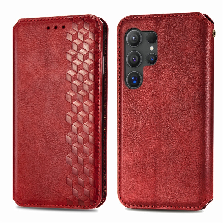 For Samsung Galaxy S25 Ultra 5G Cubic Grid Pressed Magnetic Leather Phone Case(Red) - Galaxy S25 Ultra 5G Cases by buy2fix | Online Shopping UK | buy2fix