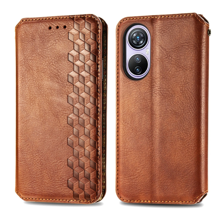 For Blackview A200 Pro Cubic Grid Pressed Magnetic Leather Phone Case(Brown) - More Brand by buy2fix | Online Shopping UK | buy2fix