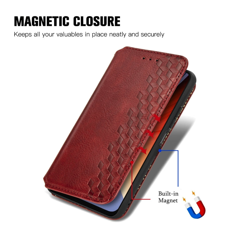 For Blackview A96 Cubic Grid Pressed Magnetic Leather Phone Case(Red) - More Brand by buy2fix | Online Shopping UK | buy2fix