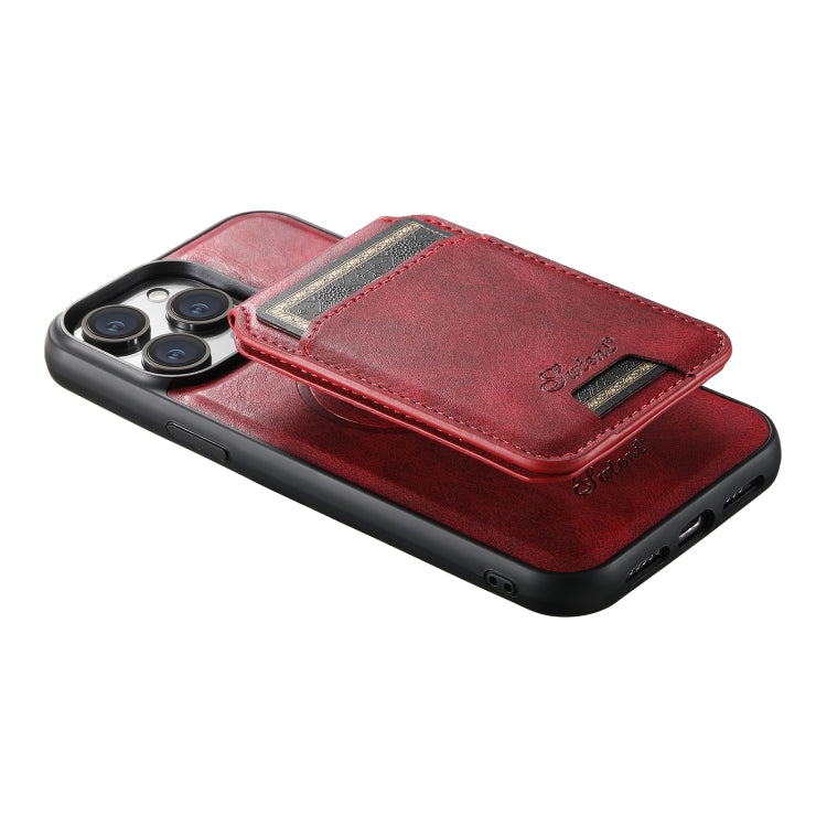 For iPhone 15 Pro Max Suteni H15 MagSafe Oil Eax Leather Detachable Wallet Back Phone Case(Red) - iPhone 15 Pro Max Cases by Suteni | Online Shopping UK | buy2fix