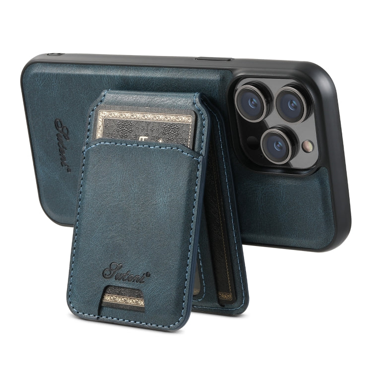 For iPhone 15 Pro Max Suteni H15 MagSafe Oil Eax Leather Detachable Wallet Back Phone Case(Blue) - iPhone 15 Pro Max Cases by Suteni | Online Shopping UK | buy2fix