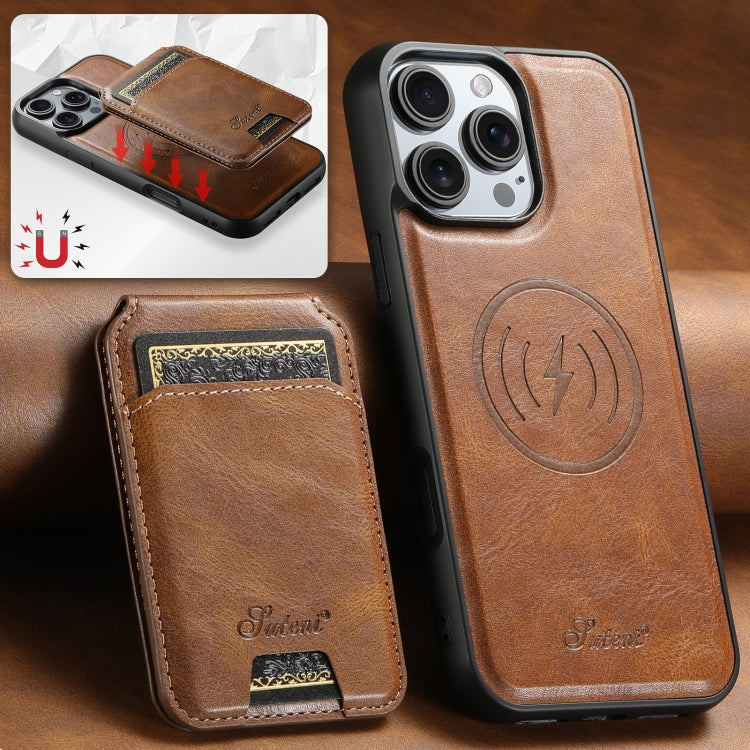 For iPhone 16 Plus Suteni H15 MagSafe Oil Eax Leather Detachable Wallet Back Phone Case(Brown) - iPhone 16 Plus Cases by Suteni | Online Shopping UK | buy2fix