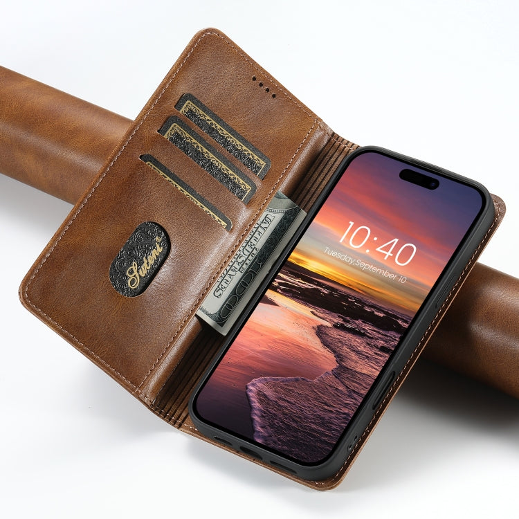 For iPhone 16 Plus Suteni J02 Oil Wax Wallet Leather Phone Case(Brown) - iPhone 16 Plus Cases by Suteni | Online Shopping UK | buy2fix