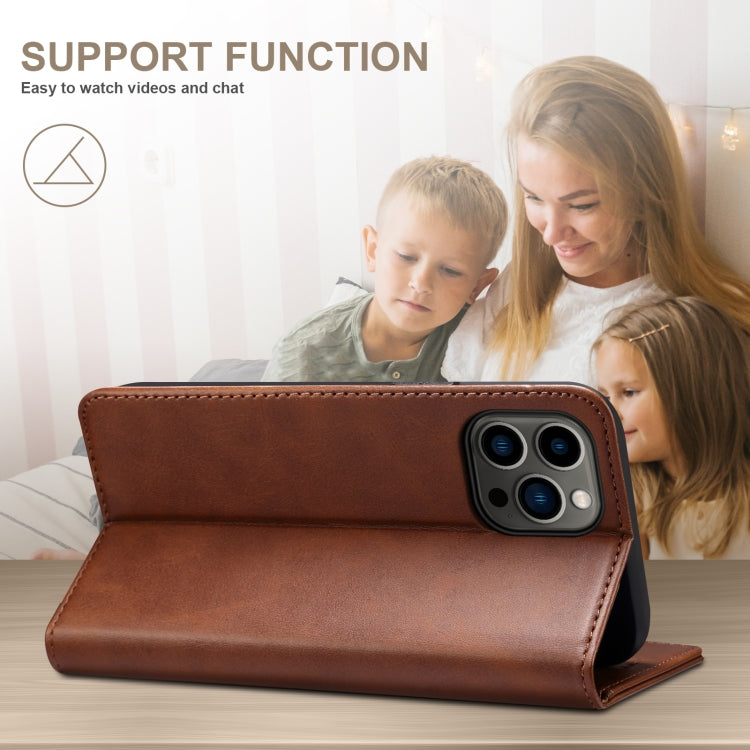 For iPhone 16 Pro Suteni Calf Texture Horizontal Flip Leather Phone Case(Brown) - iPhone 16 Pro Cases by Suteni | Online Shopping UK | buy2fix