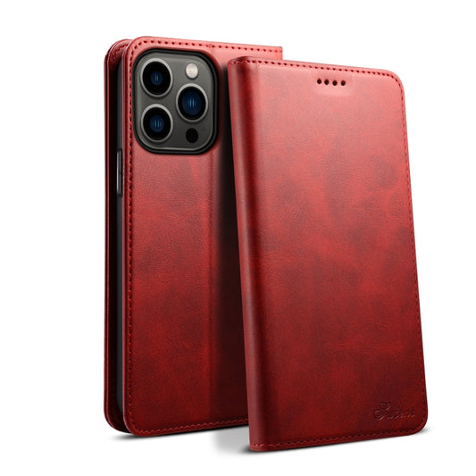 For iPhone 16 Pro Suteni Calf Texture Horizontal Flip Leather Phone Case(Red) - iPhone 16 Pro Cases by Suteni | Online Shopping UK | buy2fix