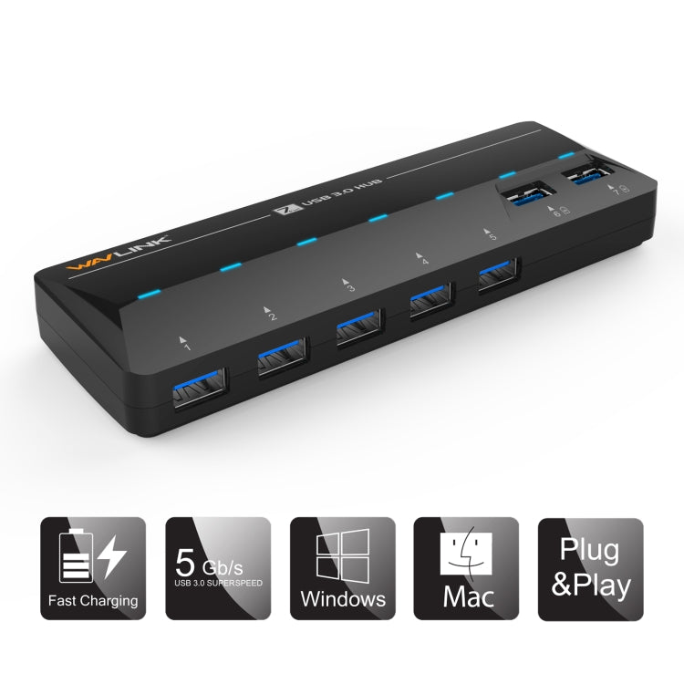 WAVLINK WL-UH3073D USB3.0 HUB Adapter 7-Port Docking Station with Individual Switch(US Plug) - USB 3.0 HUB by WAVLINK | Online Shopping UK | buy2fix