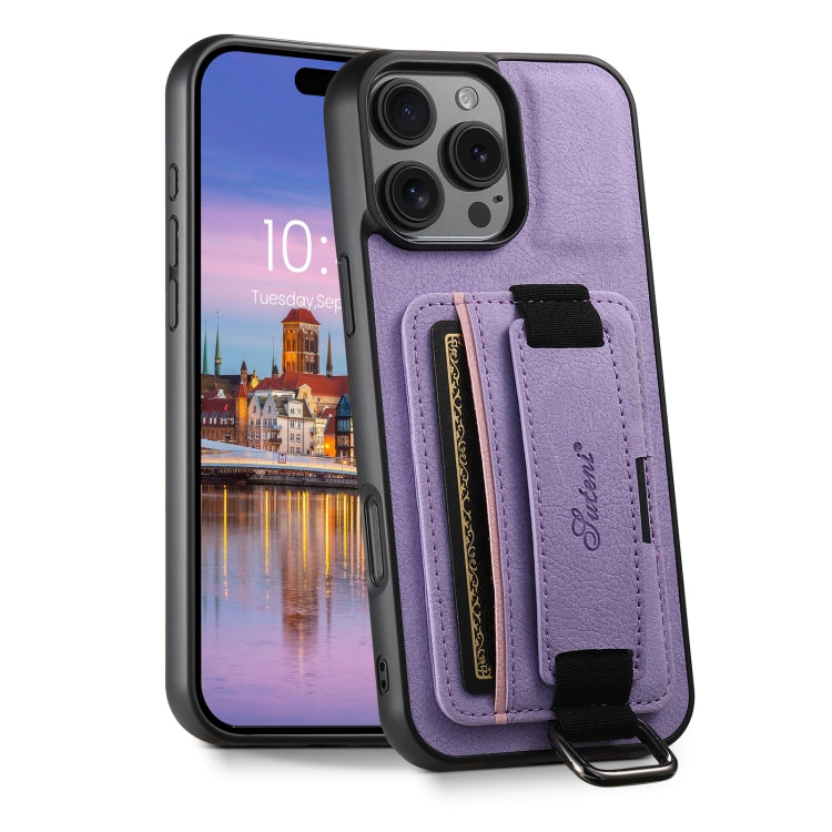 For iPhone 16 Pro Max Suteni H13 Litchi Leather Wrist Strap Wallet Back Phone Case(Purple) - iPhone 16 Pro Max Cases by Suteni | Online Shopping UK | buy2fix