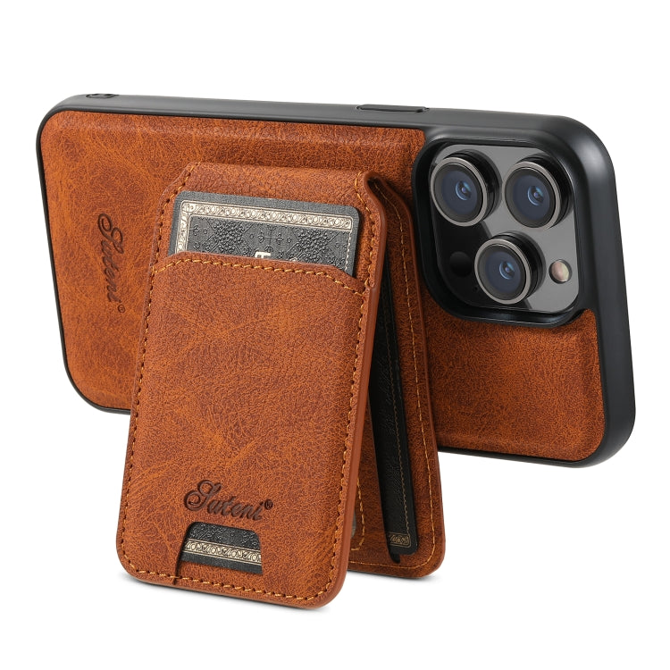 For iPhone 12  Suteni H17 Litchi Texture Leather MagSafe Detachable Wallet Phone Case(Khaki) - iPhone 12 / 12 Pro Cases by Suteni | Online Shopping UK | buy2fix