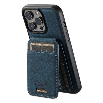 For iPhone 12 Pro Suteni H17 Litchi Texture Leather MagSafe Detachable Wallet Phone Case(Blue) - iPhone 12 / 12 Pro Cases by Suteni | Online Shopping UK | buy2fix