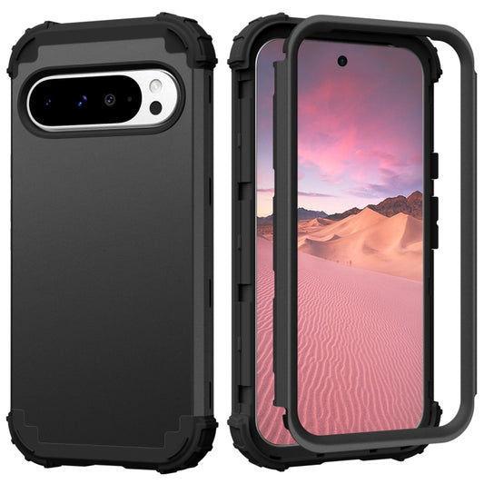 For Google Pixel 9 Pro XL 3 in 1 Silicone Hybrid PC Shockproof Phone Case(Black) - Google Cases by buy2fix | Online Shopping UK | buy2fix