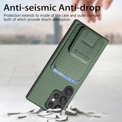 For Samsung Galaxy S23 Ultra 5G Carbon Fiber Card Bag Fold Stand Phone Case(Green) - Galaxy S23 Ultra 5G Cases by buy2fix | Online Shopping UK | buy2fix