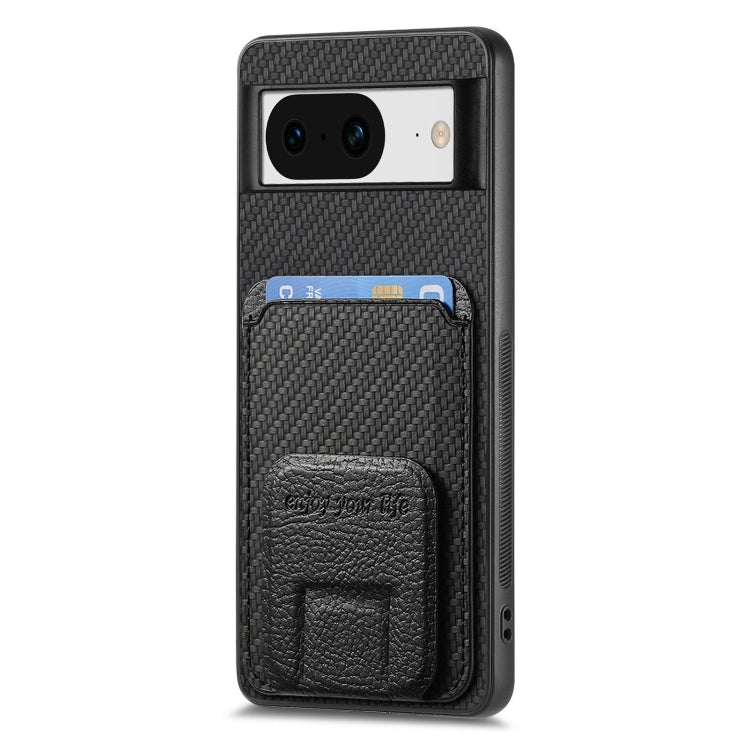 For Google Pixel 7a Carbon Fiber Card Bag Fold Stand Phone Case(Black) - Google Cases by buy2fix | Online Shopping UK | buy2fix