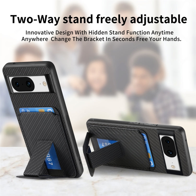 For Google Pixel 7a Carbon Fiber Card Bag Fold Stand Phone Case(Black) - Google Cases by buy2fix | Online Shopping UK | buy2fix