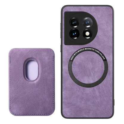 For OnePlus 11 Retro Leather Card Bag Magnetic Phone Case(Purple) - OnePlus Cases by buy2fix | Online Shopping UK | buy2fix