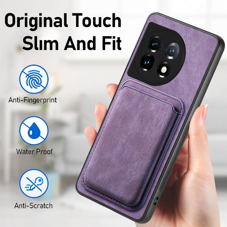 For OnePlus 11 Retro Leather Card Bag Magnetic Phone Case(Purple) - OnePlus Cases by buy2fix | Online Shopping UK | buy2fix