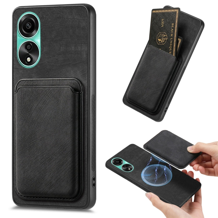 For OPPO A78 4G Retro Leather Card Bag Magnetic Phone Case(Black) - OPPO Cases by buy2fix | Online Shopping UK | buy2fix