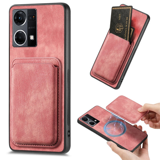 For OPPO Reno7 4G Retro Leather Card Bag Magnetic Phone Case(Pink) - OPPO Cases by buy2fix | Online Shopping UK | buy2fix