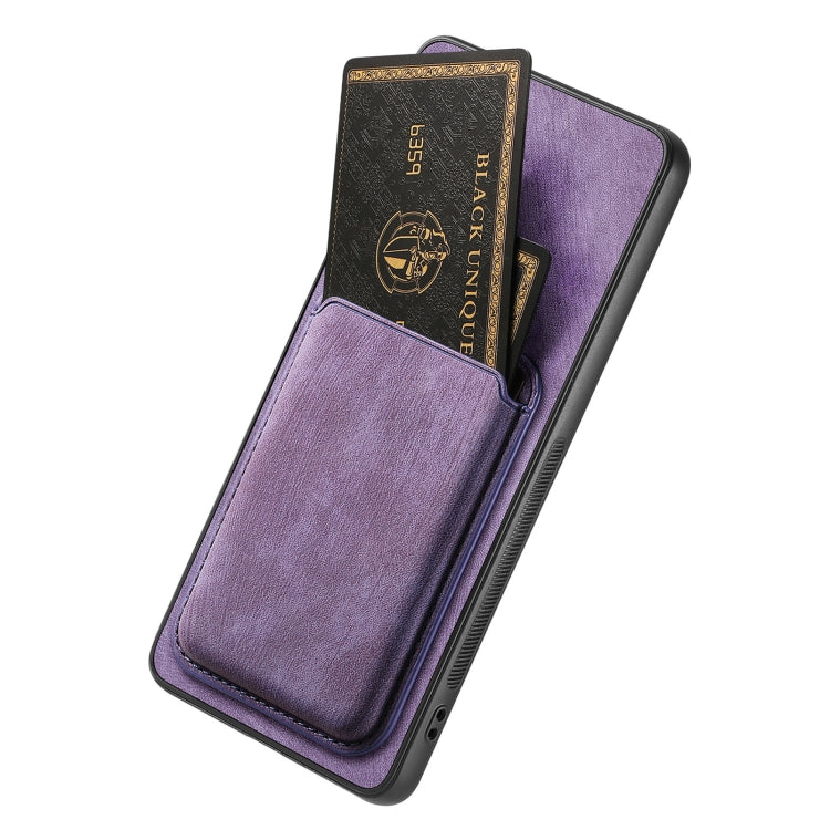 For OPPO Reno7 Pro 5G Retro Leather Card Bag Magnetic Phone Case(Purple) - OPPO Cases by buy2fix | Online Shopping UK | buy2fix