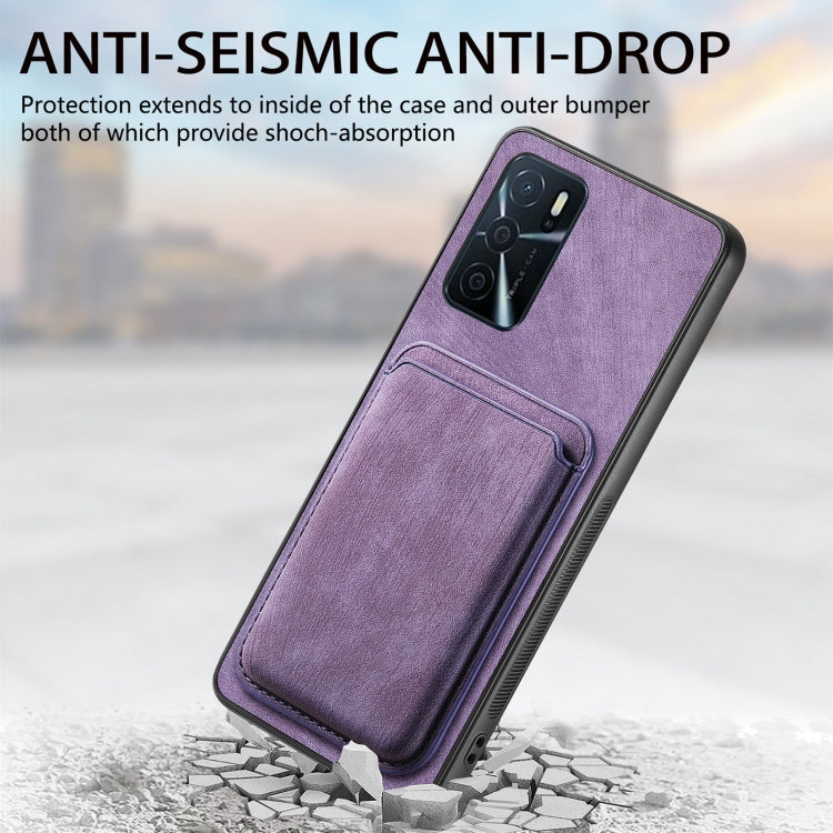 For OPPO Reno7 5G Retro Leather Card Bag Magnetic Phone Case(Purple) - OPPO Cases by buy2fix | Online Shopping UK | buy2fix