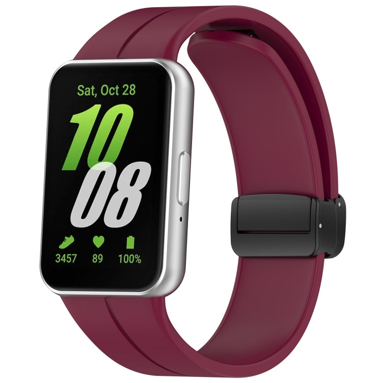 For Samsung Galaxy Fit 3 SM-R390 Magnetic Folding Buckle Silicone Watch Band(Wine Red) - Watch Bands by buy2fix | Online Shopping UK | buy2fix