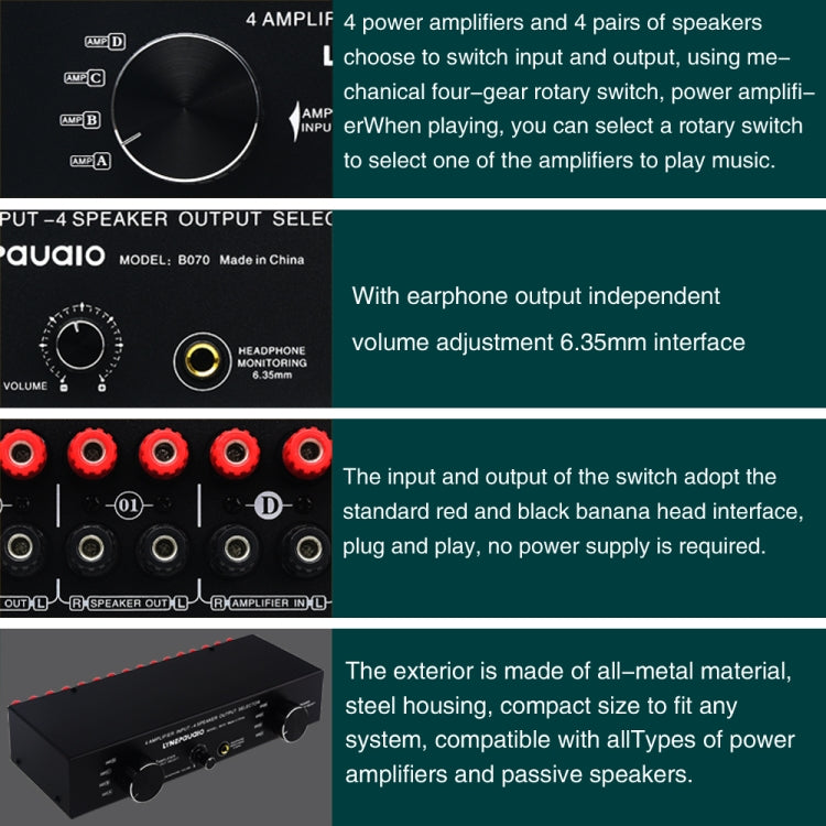 B070 4 Input 4 Ooutput Power Amplifier Speaker Selector Switcher Speaker Comparator -  by buy2fix | Online Shopping UK | buy2fix