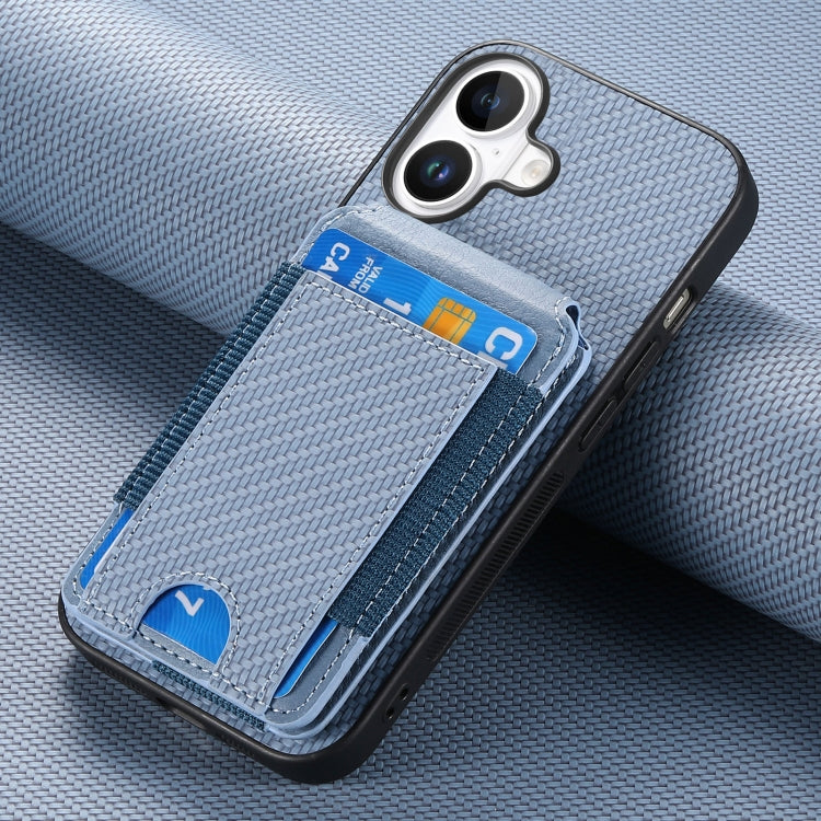 For iPhone 16 Plus Carbon Fiber Vertical Flip Wallet Stand Phone Case(Blue) - iPhone 16 Plus Cases by buy2fix | Online Shopping UK | buy2fix