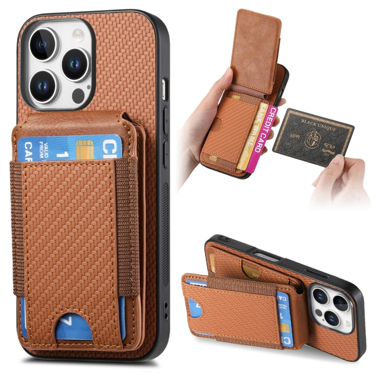 For iPhone 16 Pro Max Carbon Fiber Vertical Flip Wallet Stand Phone Case(Brown) - More iPhone Cases by buy2fix | Online Shopping UK | buy2fix