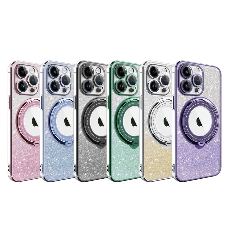 For iPhone 15 Pro Max Rotation MagSafe Holder Gradient Glitter TPU Phone Case(Night Purple) - iPhone 15 Pro Max Cases by buy2fix | Online Shopping UK | buy2fix