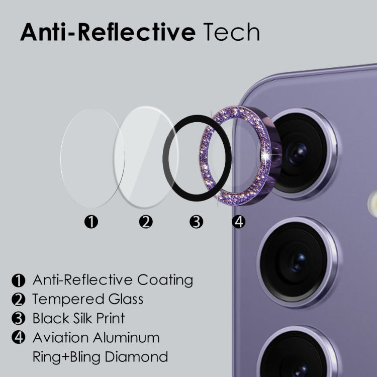 For Samsung Galaxy S24 5G NORTHJO Camera Lens Bling Glitter Metal Ring Tempered Glass Film(Purple) - Galaxy S24 5G Tempered Glass by NORTHJO | Online Shopping UK | buy2fix