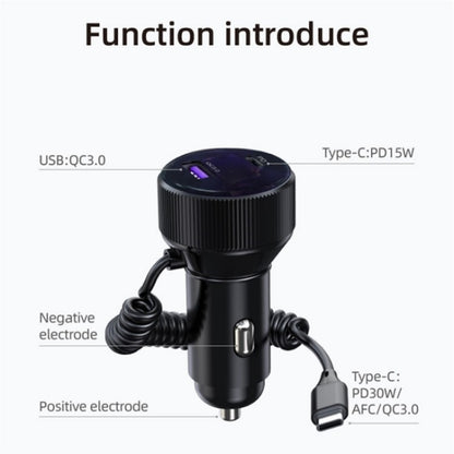 K18A PD 30W Retractable Type-C Cable USB+Type-C Dual Port Aluminum Alloy Car Charger - Car Charger by buy2fix | Online Shopping UK | buy2fix