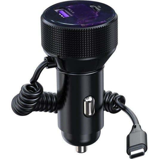 K18B 12-24V Car Charger USB+Type-C Dual Port Charging Adapter with PD 30W Type-C Spring Cable - Car Charger by buy2fix | Online Shopping UK | buy2fix
