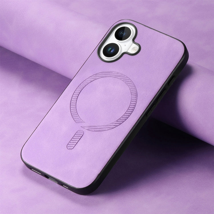 For iPhone 16 Solid Color Retro Magsafe PU Back Cover Phone Case(Purple) - iPhone 16 Cases by buy2fix | Online Shopping UK | buy2fix