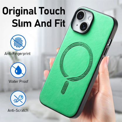 For iPhone 16 Solid Color Retro Magsafe PU Back Cover Phone Case(Green) - iPhone 16 Cases by buy2fix | Online Shopping UK | buy2fix