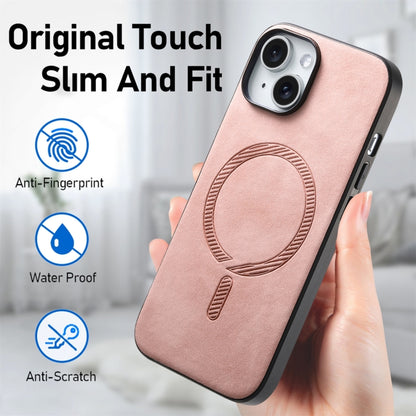 For iPhone 16 Plus Solid Color Retro Magsafe PU Back Cover Phone Case(Pink) - iPhone 16 Plus Cases by buy2fix | Online Shopping UK | buy2fix