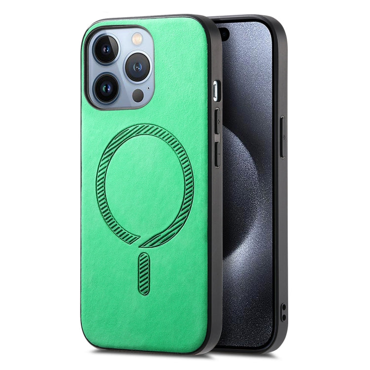 For iPhone 16 Pro Solid Color Retro Magsafe PU Back Cover Phone Case(Green) - More iPhone Cases by buy2fix | Online Shopping UK | buy2fix