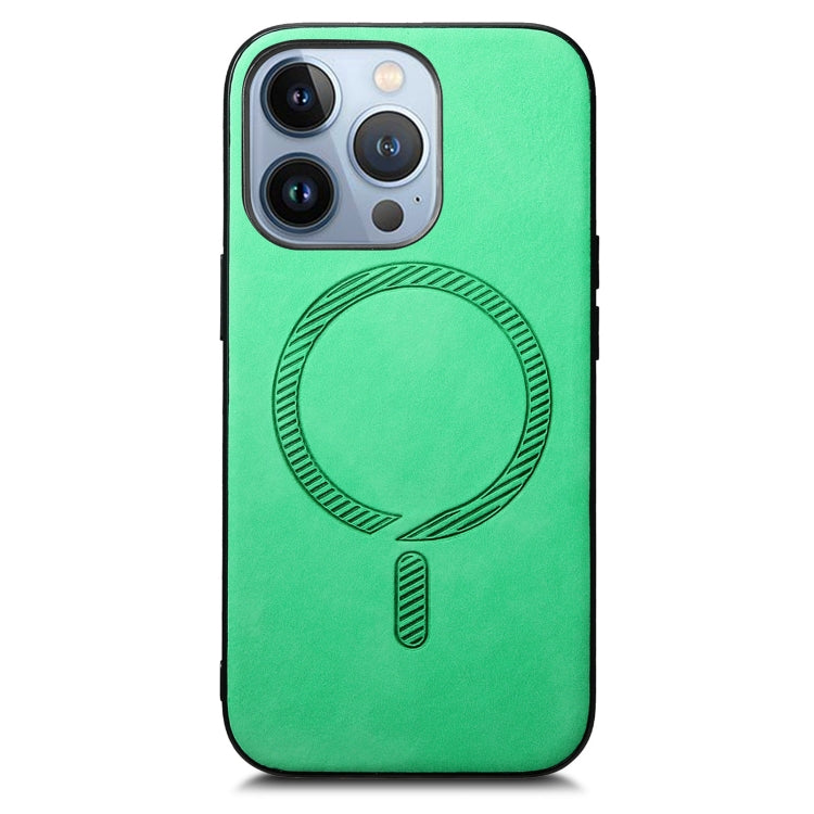 For iPhone 16 Pro Solid Color Retro Magsafe PU Back Cover Phone Case(Green) - More iPhone Cases by buy2fix | Online Shopping UK | buy2fix