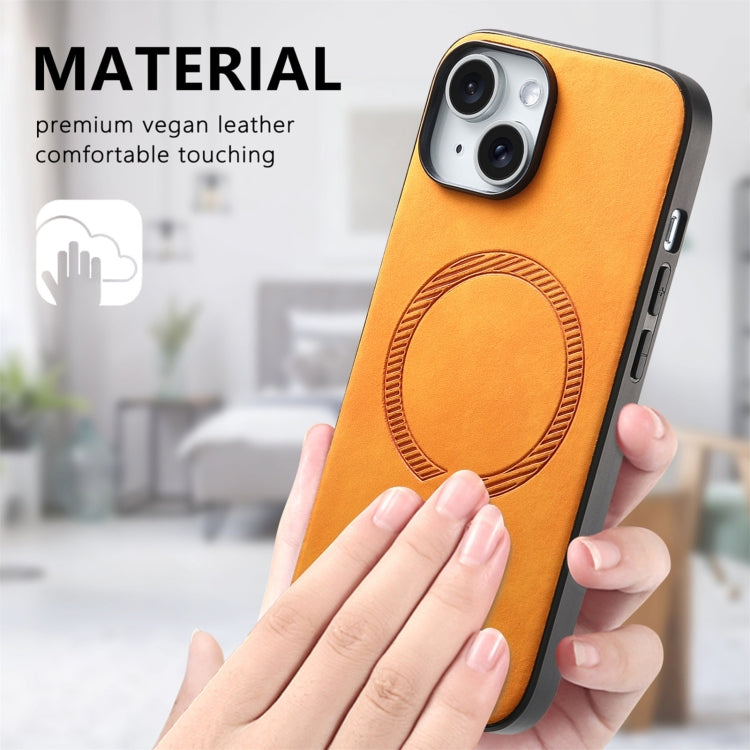 For iPhone 16 Pro Solid Color Retro Magsafe PU Back Cover Phone Case(Yellow) - More iPhone Cases by buy2fix | Online Shopping UK | buy2fix