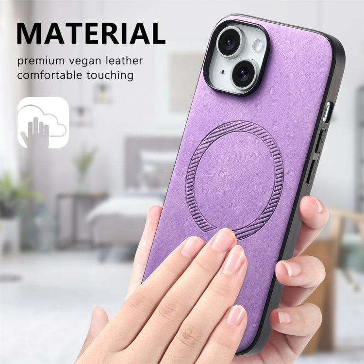 For iPhone 16 Pro Max Solid Color Retro Magsafe PU Back Cover Phone Case(Purple) - More iPhone Cases by buy2fix | Online Shopping UK | buy2fix