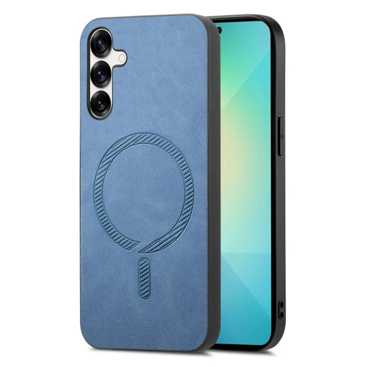 For Samsung Galaxy S25+ 5G Solid Color Retro Magsafe PU Back Cover Phone Case(Blue) - Galaxy S25+ 5G Cases by buy2fix | Online Shopping UK | buy2fix