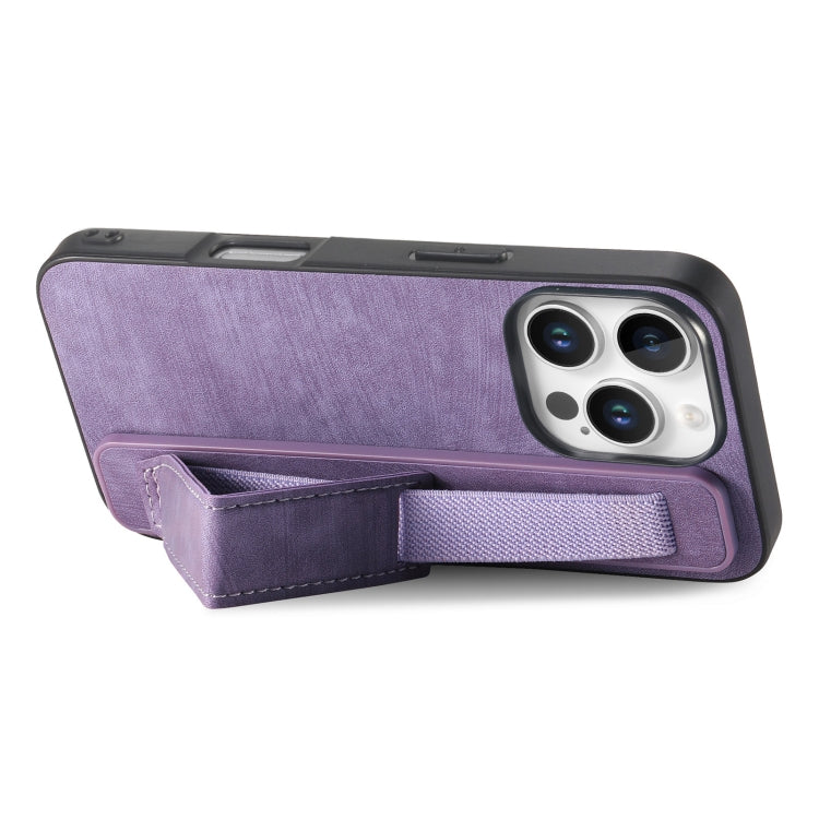 For iPhone 16 Pro Max Retro Wristband Holder Leather Back Phone Case(Purple) - iPhone 16 Pro Max Cases by buy2fix | Online Shopping UK | buy2fix