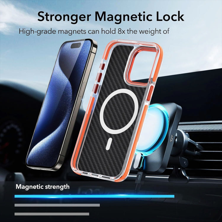 For iPhone 12 Magsafe Dual-Color Carbon Fiber Phone Case(Orange) - iPhone 12 / 12 Pro Cases by buy2fix | Online Shopping UK | buy2fix