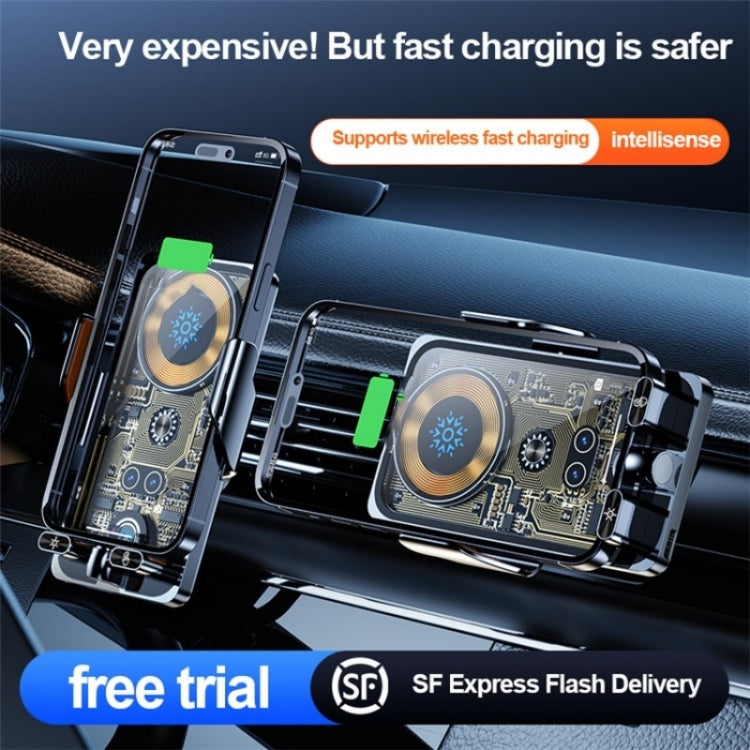 F18 With Infrared Sensor Phone Charging Aluminum Alloy Bracket Car Wireless Charger(Transparent Black) - Car Charger by buy2fix | Online Shopping UK | buy2fix